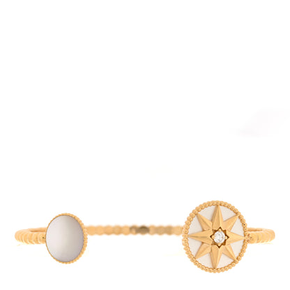 Christian Dior 18K Yellow Gold Diamond Mother of Pearl Rose Des Vents Cuff Bracelet 1 of 4