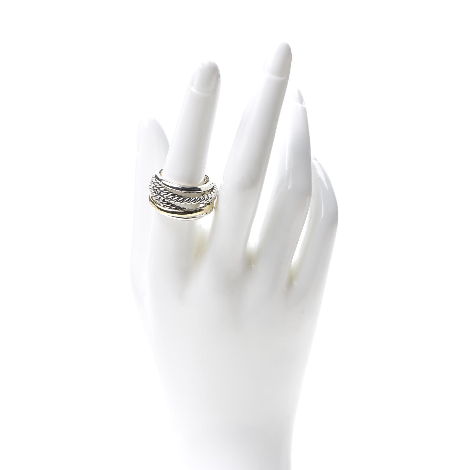 David Yurman Sterling Silver 14K Yellow Gold Wide Crossover Ring 57 8 2 of 4