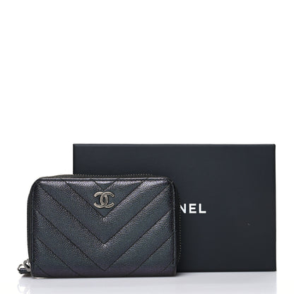 Chanel Iridescent Caviar Chevron Quilted Zip Around Coin Purse Black 11 of 11
