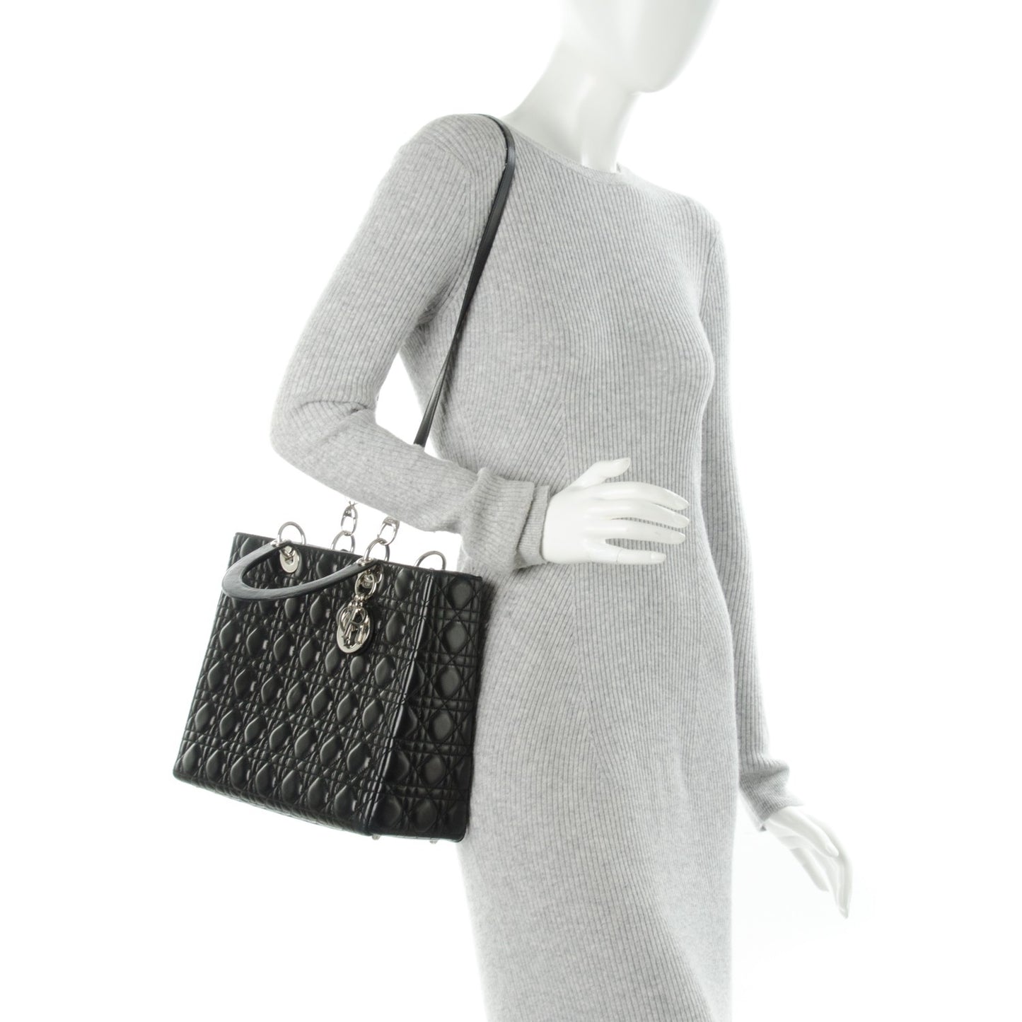 Lambskin Cannage Large Lady Dior Black