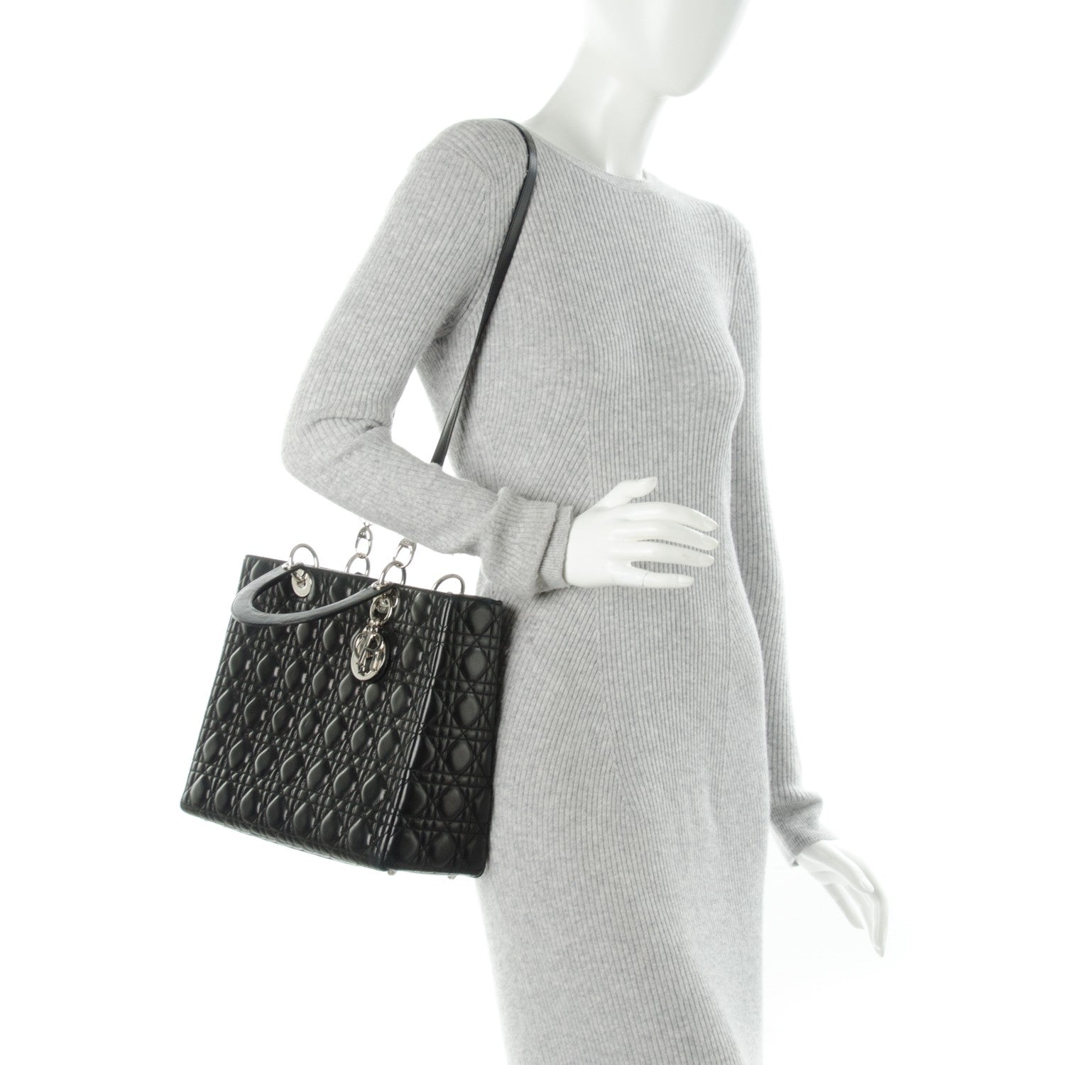 Christian Dior Lambskin Cannage Large Lady Dior Black 2 of 7