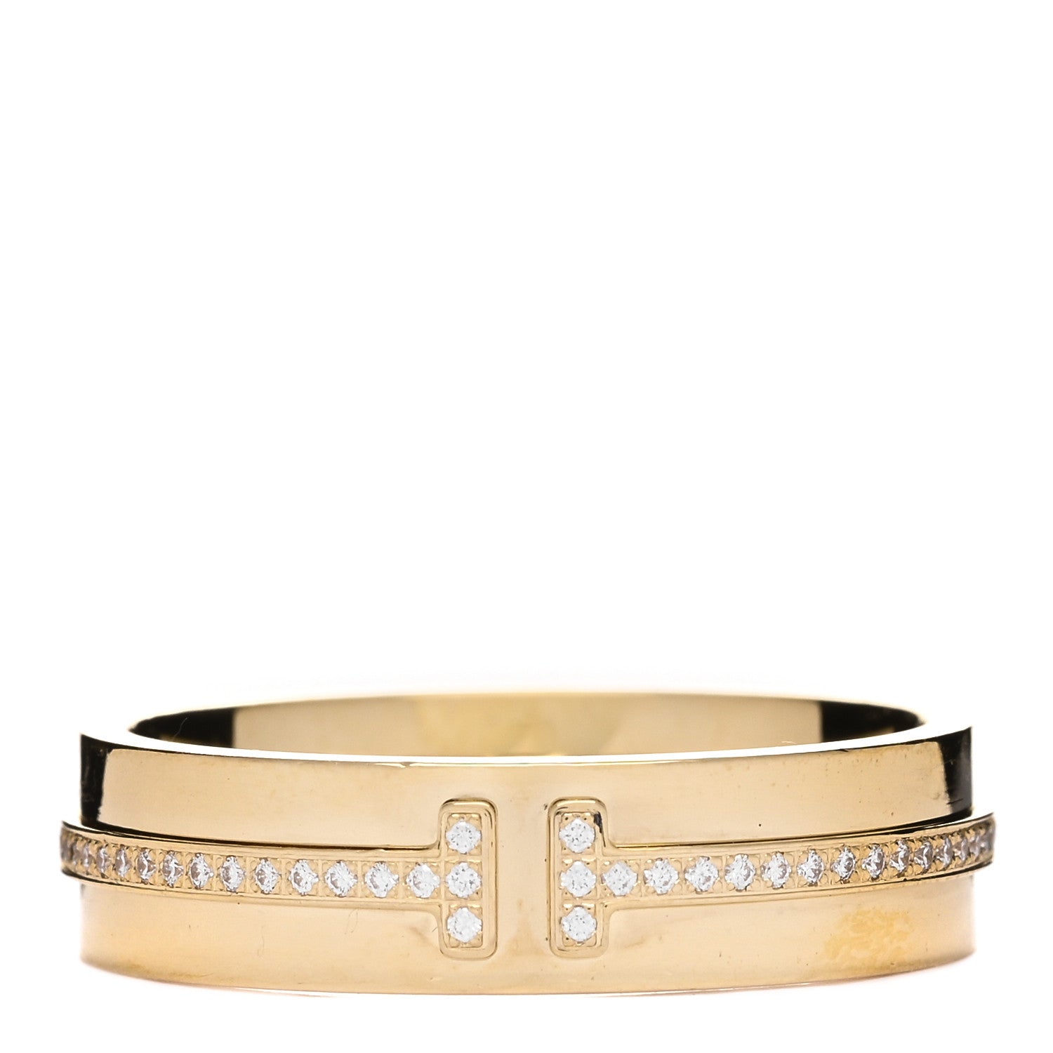 Tiffany 18K Yellow Gold Diamond Wide T Two Ring 58 8.5 1 of 3