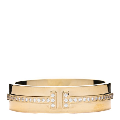Tiffany 18K Yellow Gold Diamond Wide T Two Ring 58 8.5 1 of 3