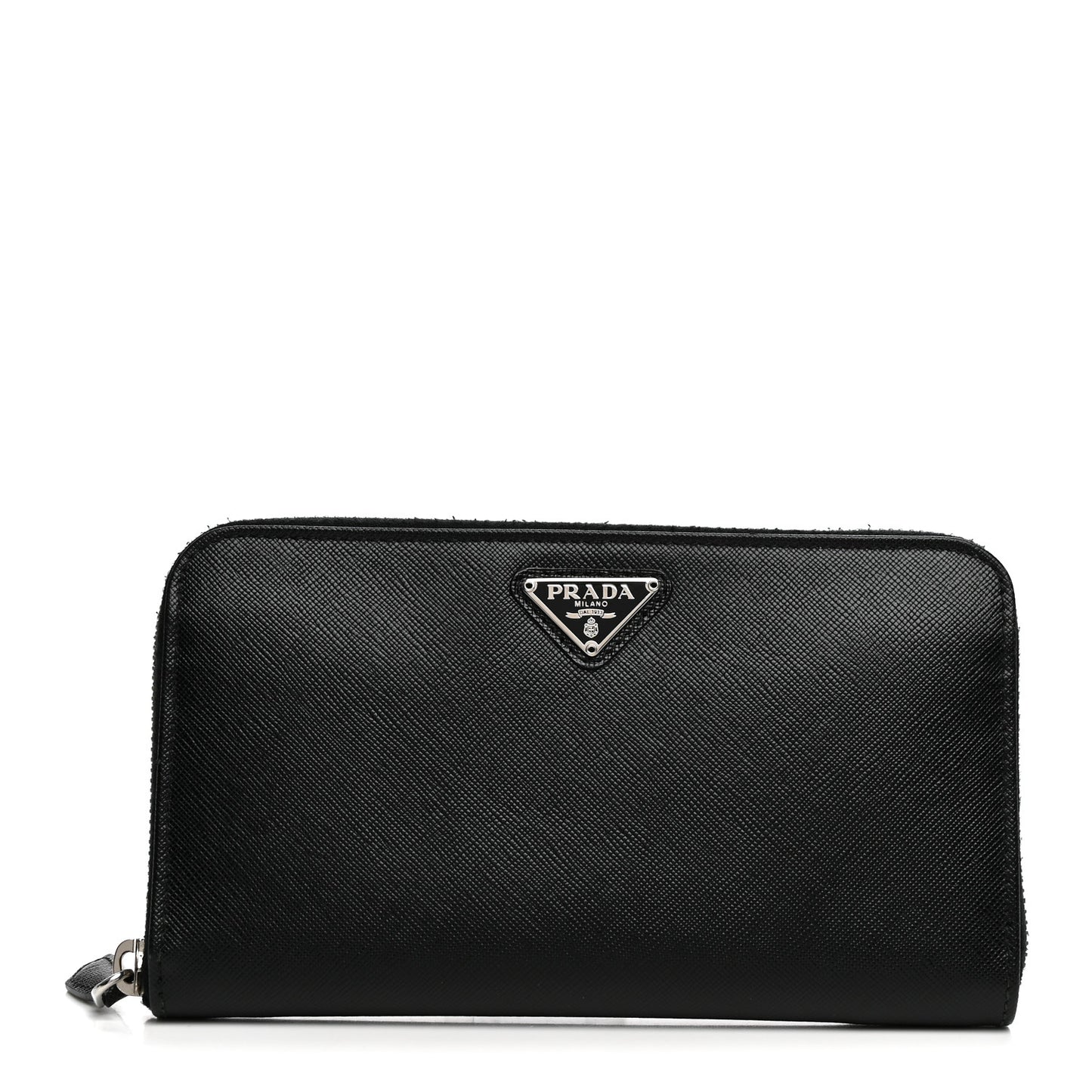 Saffiano Triangle Zip Around Wallet Black