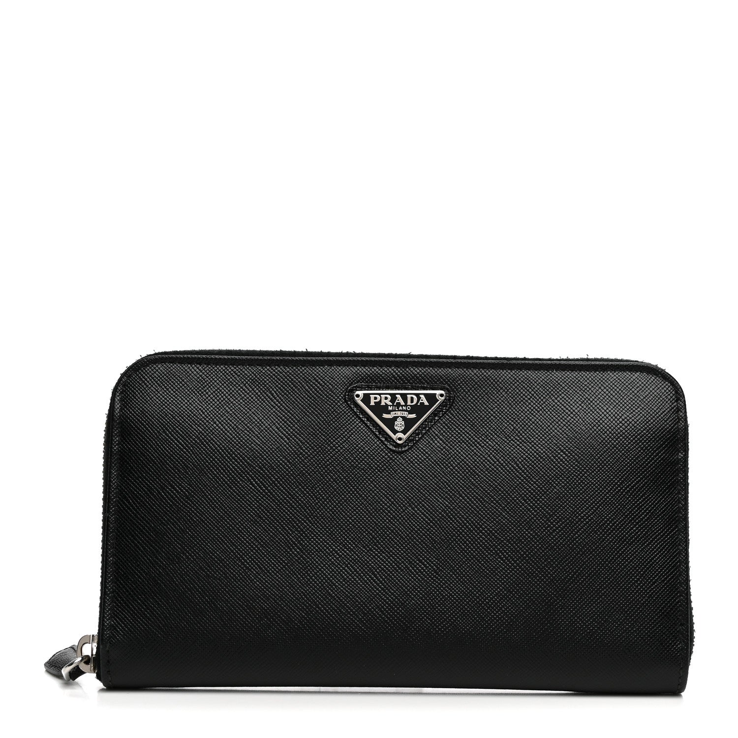 Prada Saffiano Triangle Zip Around Wallet Black 1 of 6