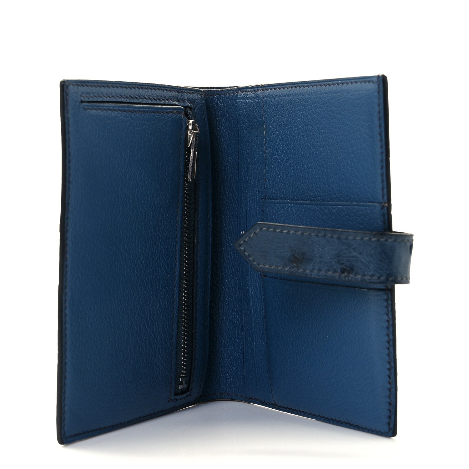 Hermes Ostrich Bearn Compact Wallet Bleu Roi 5 of 8