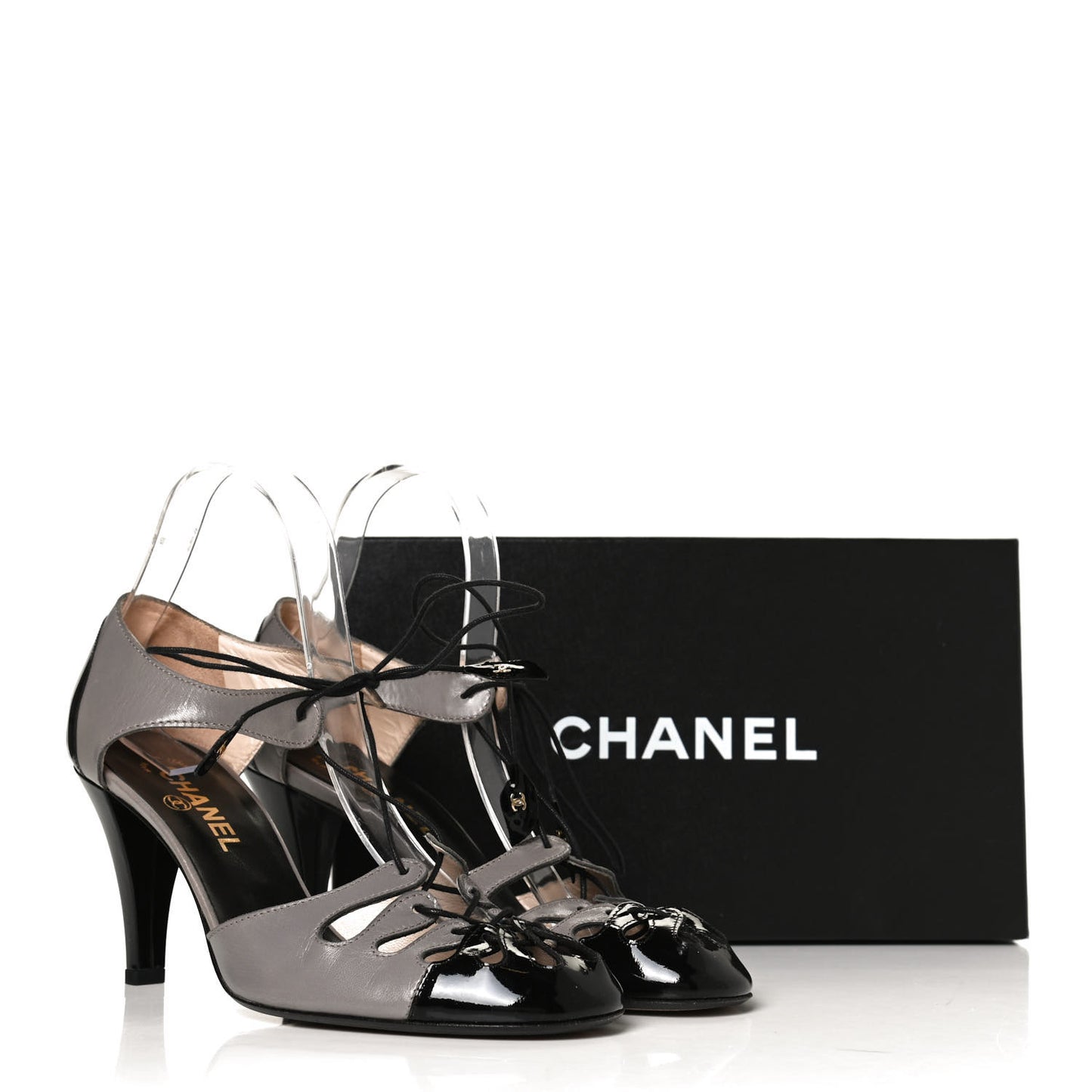 Patent Calfskin Lace Up Pumps 39 Grey Black
