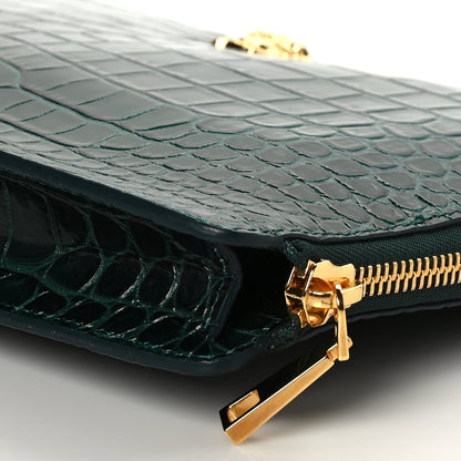 Versace Crocodile Embossed Calfskin Medusa Small Zip Clutch Bottle Green 8 of 8