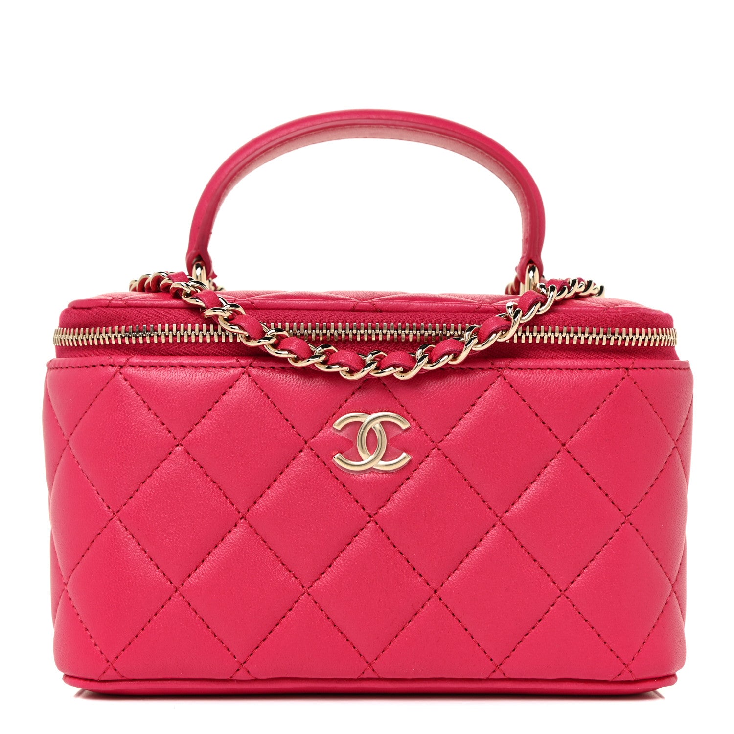 Chanel Lambskin Quilted Small Top Handle Vanity Case With Chain Dark Pink 1 of 11