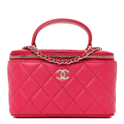 Chanel Lambskin Quilted Small Top Handle Vanity Case With Chain Dark Pink 1 of 11