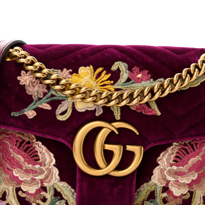 Gucci Velvet Matelasse Embroidered Small GG Marmont Shoulder Bag Fuchsia Violet Cyclamen 8 of 10