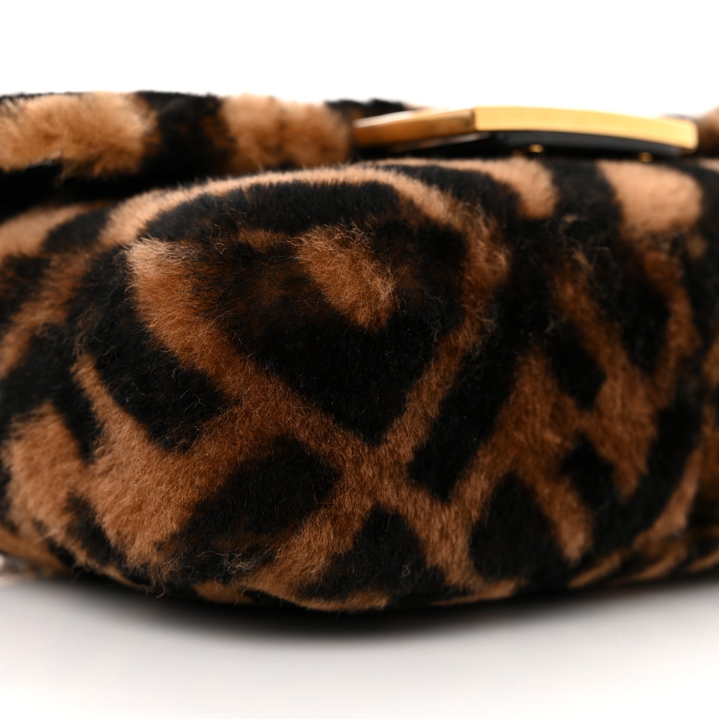 Shearling Vitello Dolce Macro FF 1974 Mini Baguette Tobacco Black