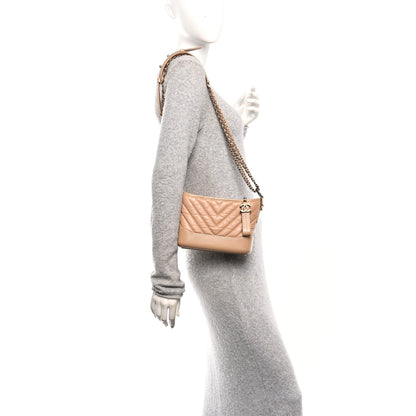 Chanel Aged Calfskin Chevron Quilted Small Gabrielle Hobo Beige 2 of 11