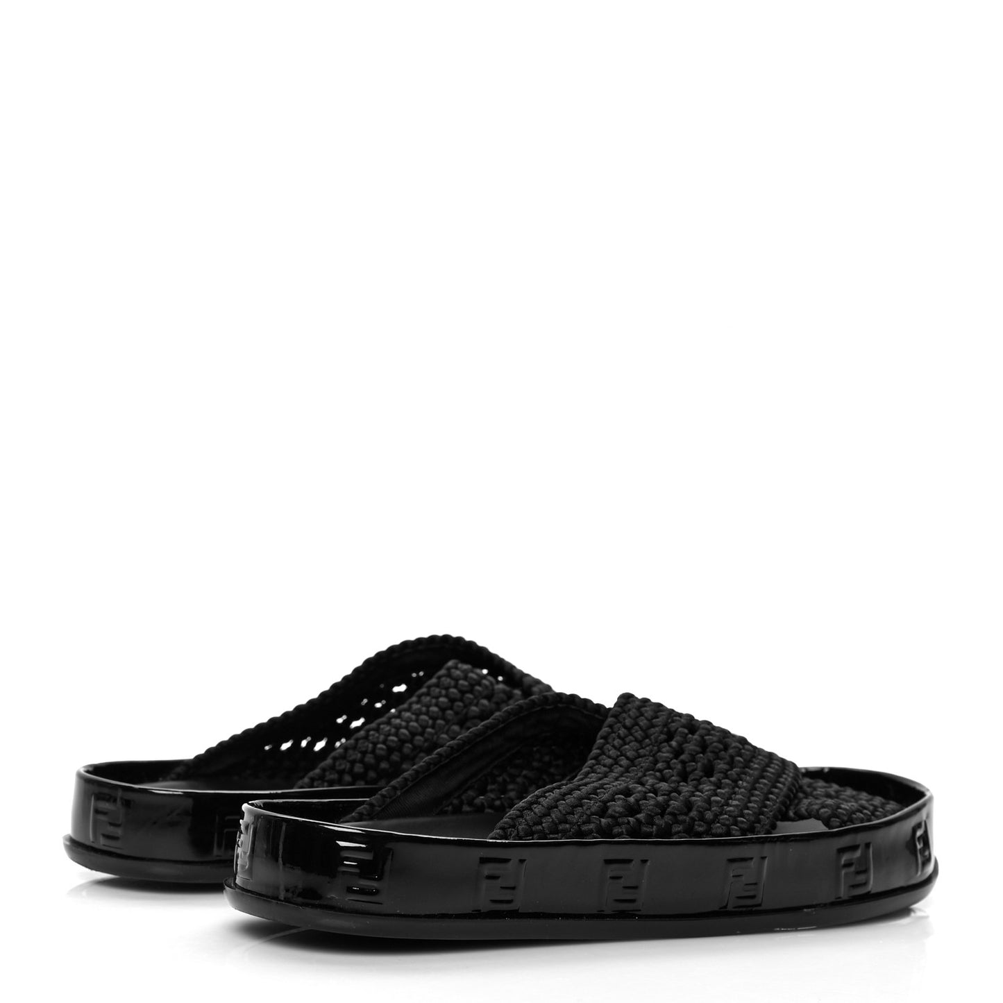 Raffia Rubber FF Woven Reflections Crisscross Slide Sandals 37 Black