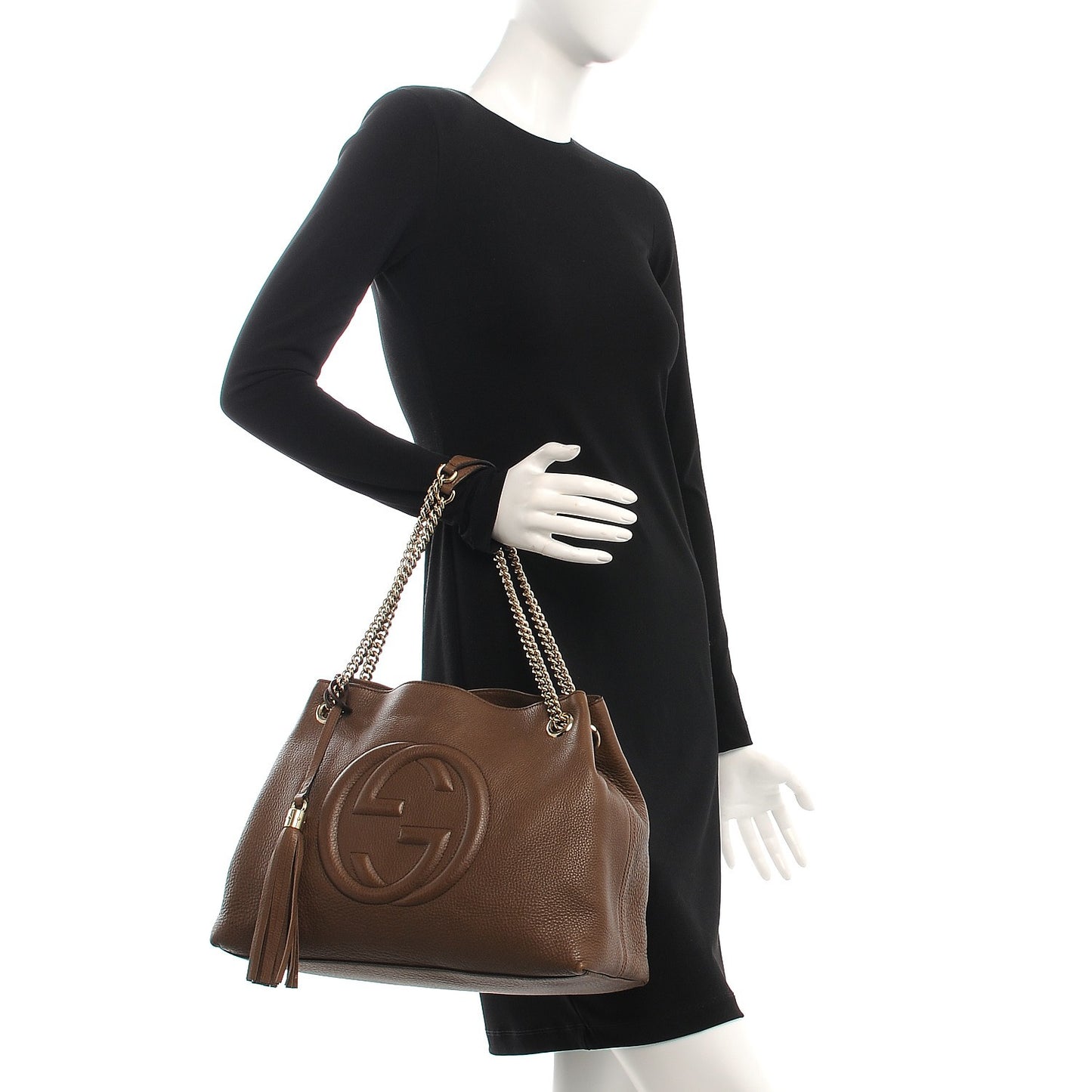Pebbled Calfskin Medium Soho Chain Shoulder Bag Maple Brown