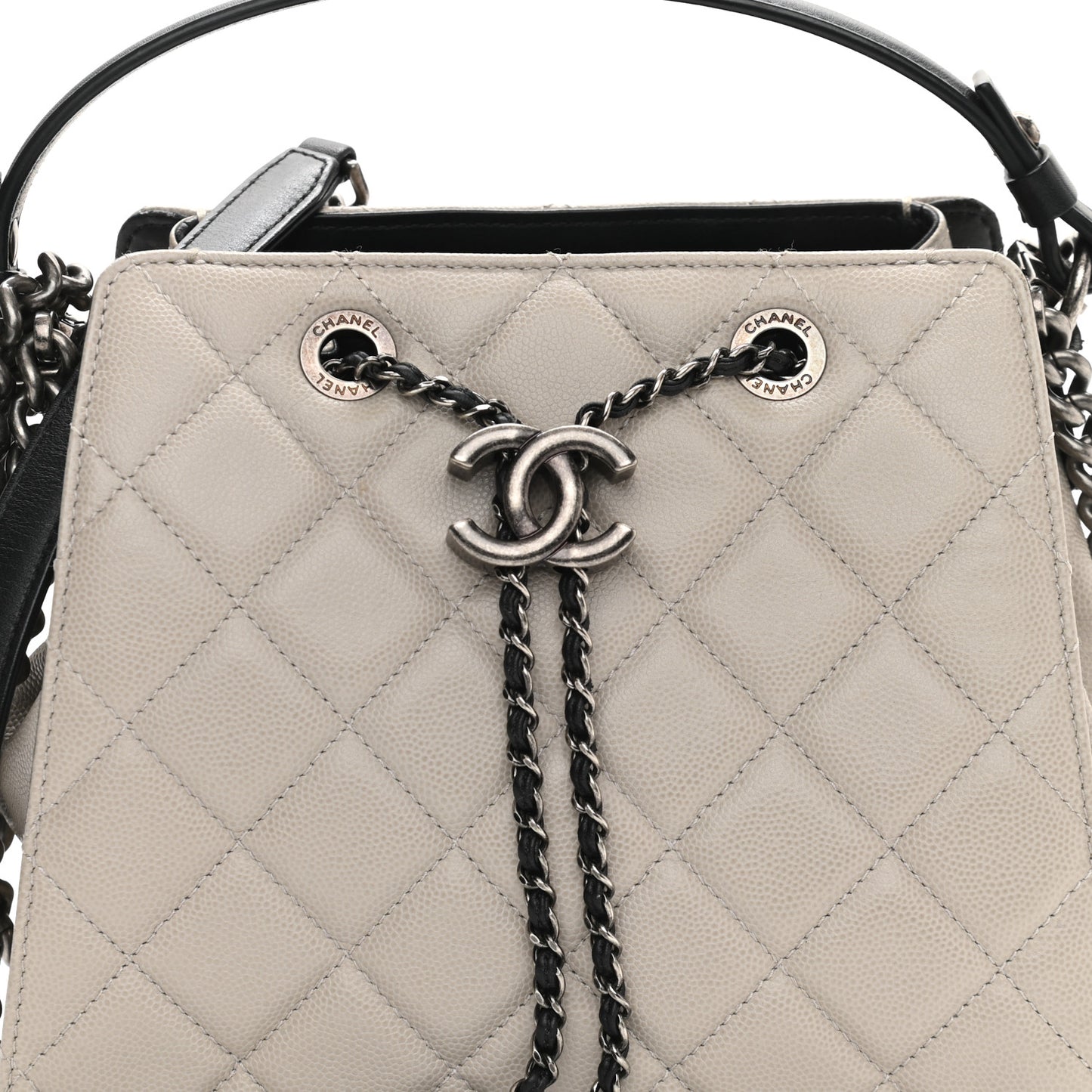 Caviar Quilted Small CC Bucket Bag Grey