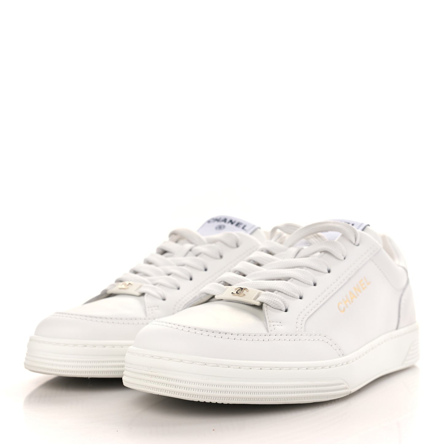 Calfskin Womens CC Logo Sneakers 37.5 White