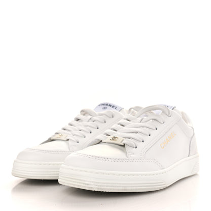 Chanel Calfskin Womens CC Logo Sneakers 37.5 White 3 of 8