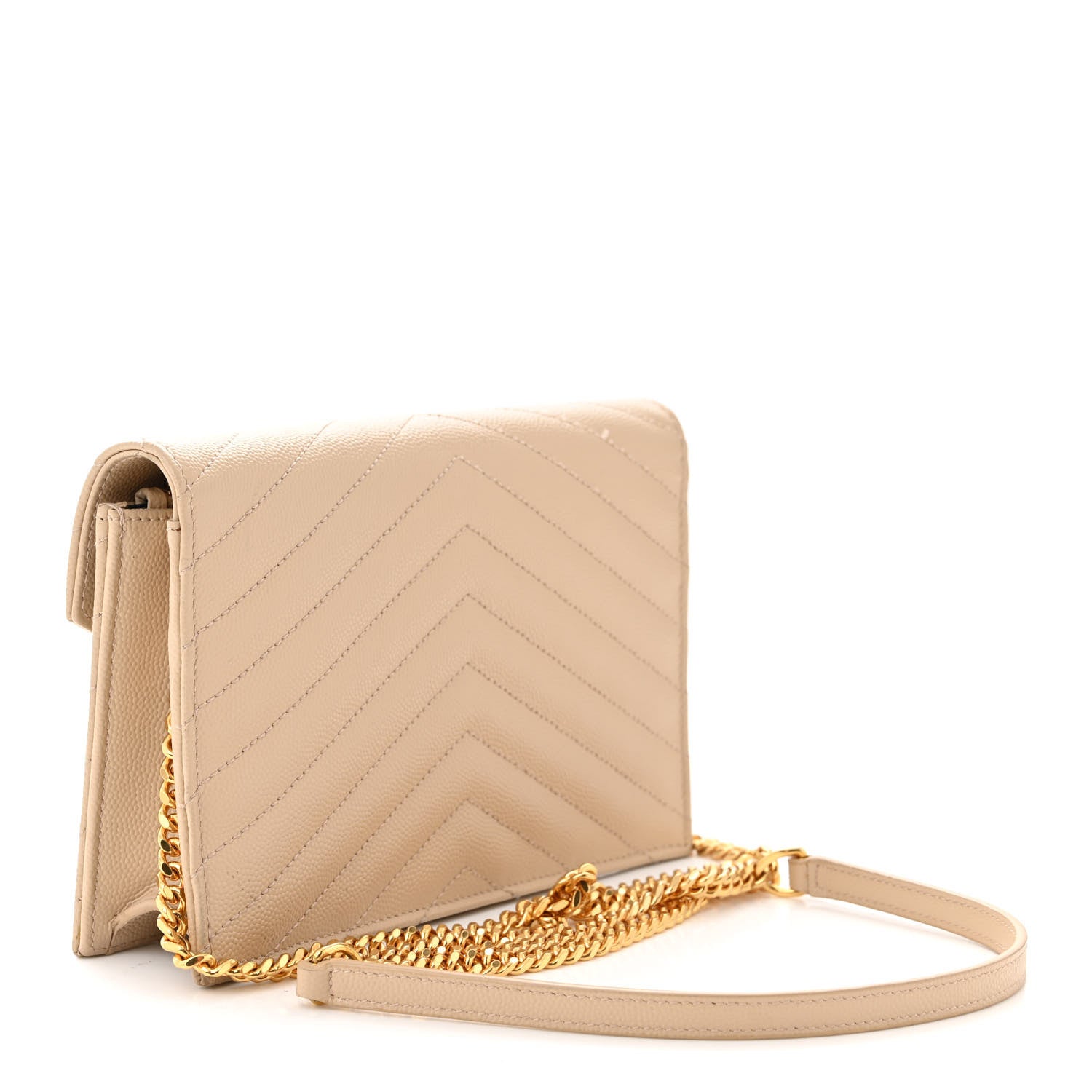 Saint Laurent Grain De Poudre Matelasse Chevron Monogram Envelope Chain Wallet Nude Powder 3 of 11