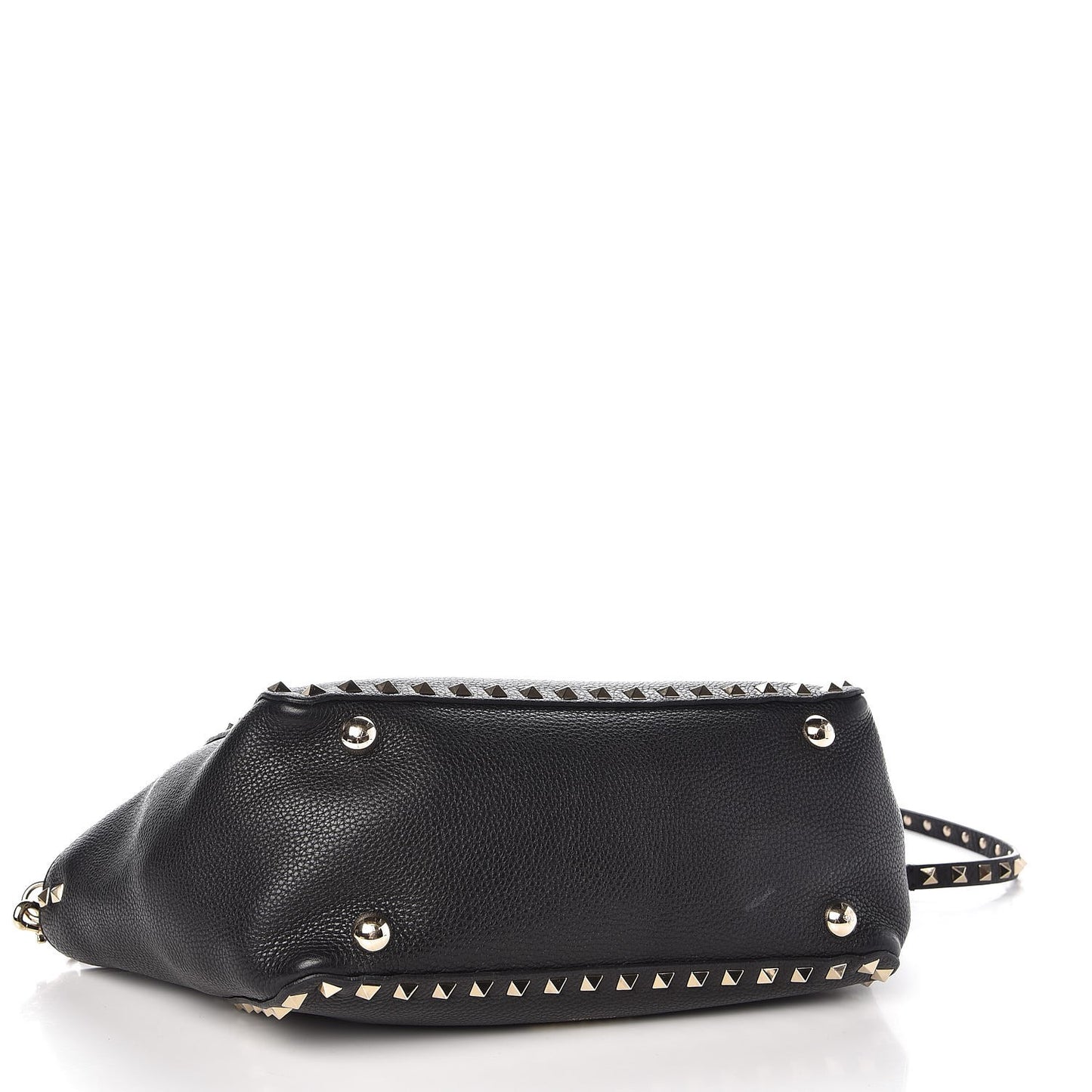 Grained Calfskin Small Rockstud Tote Black