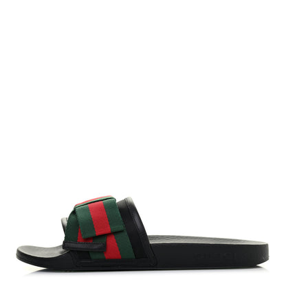 Gucci Satin Web Bow Slide Sandals 38 Black 1 of 4