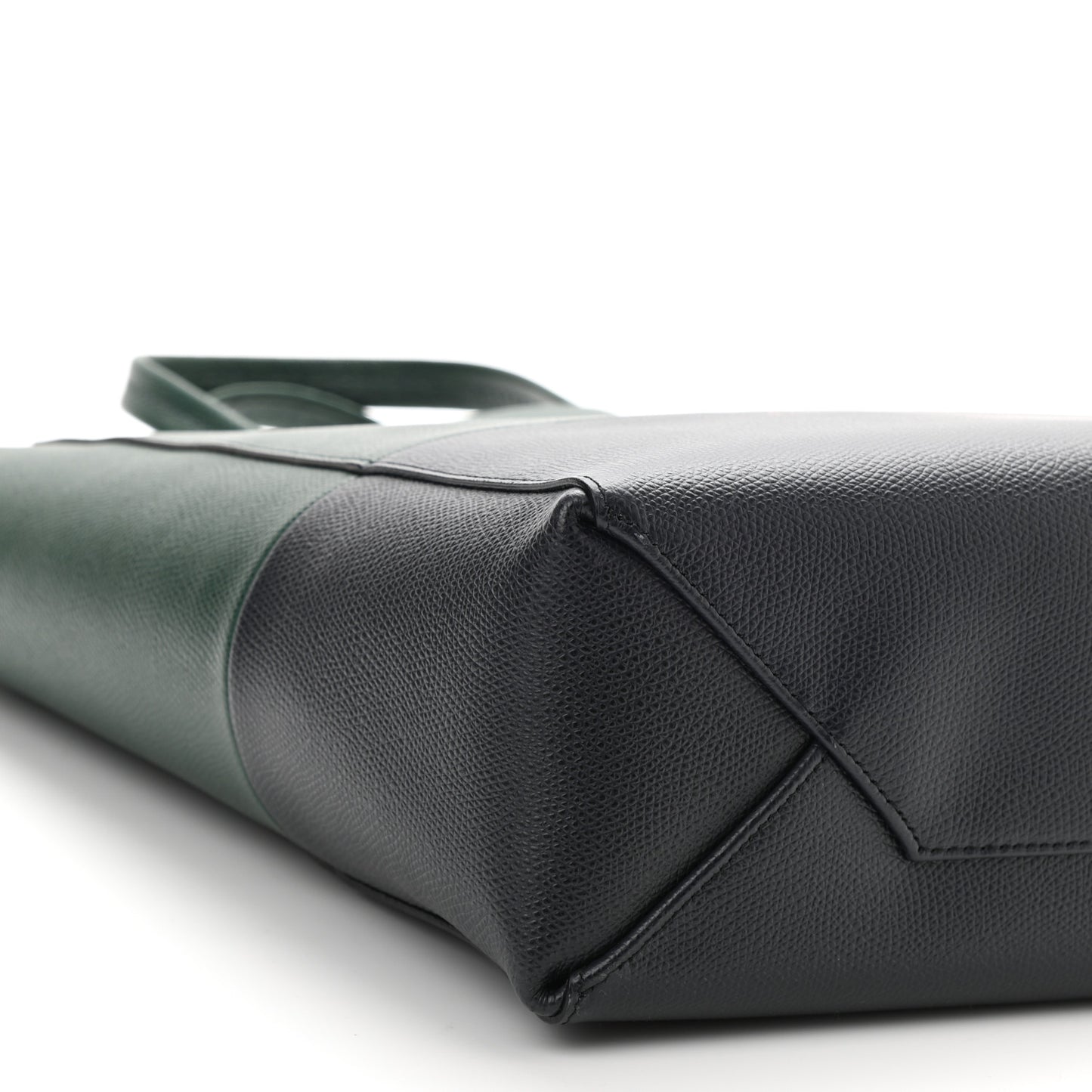 Grained Calfskin Small Vertical Bi-Cabas Dark Green Black