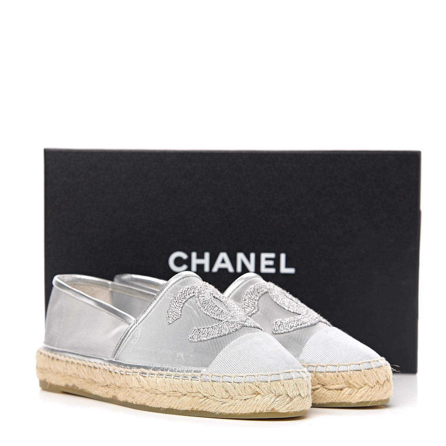 Chanel Mesh Grosgrain CC Espadrilles 36 Silver 10 of 10