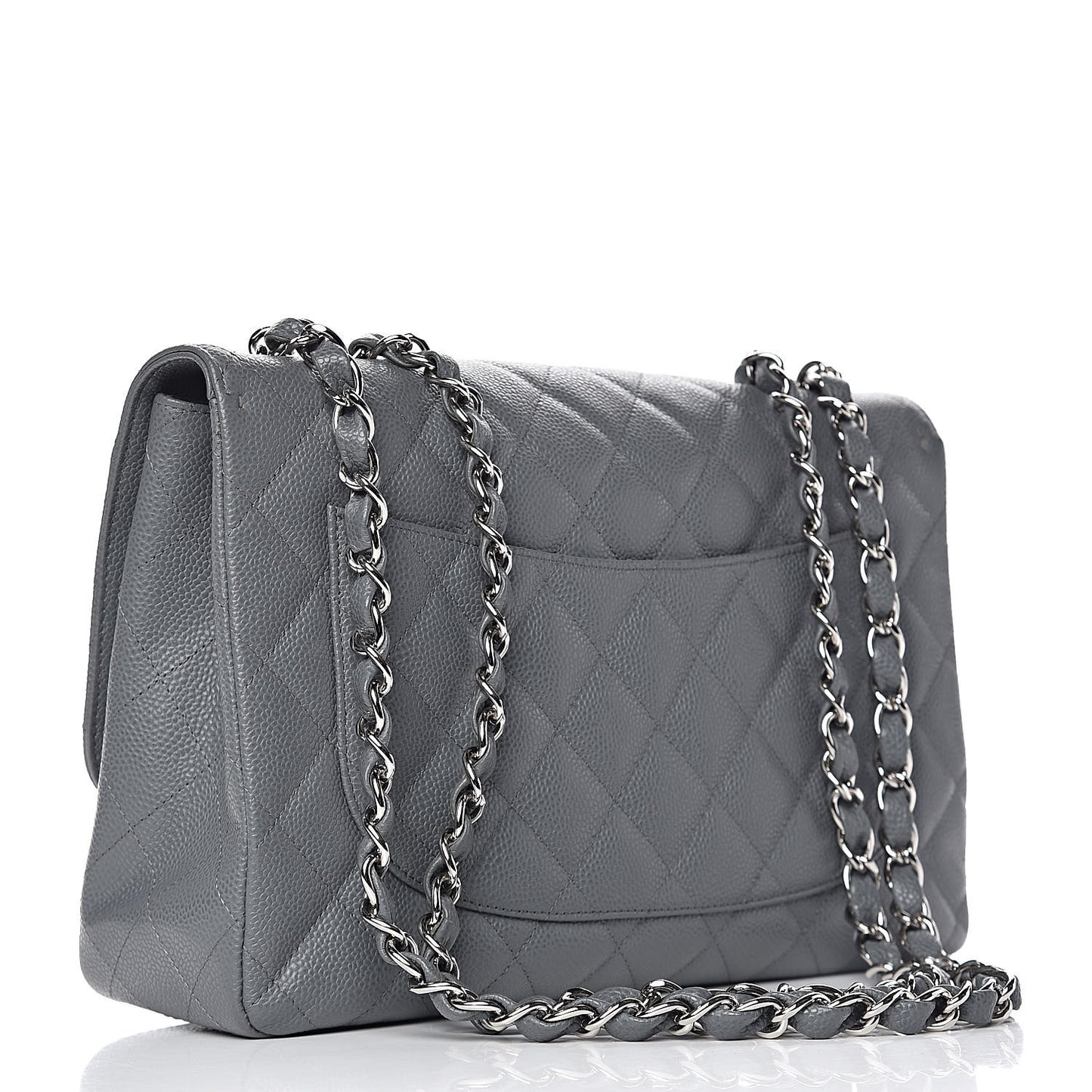Caviar Quilted Jumbo Single Flap Grey