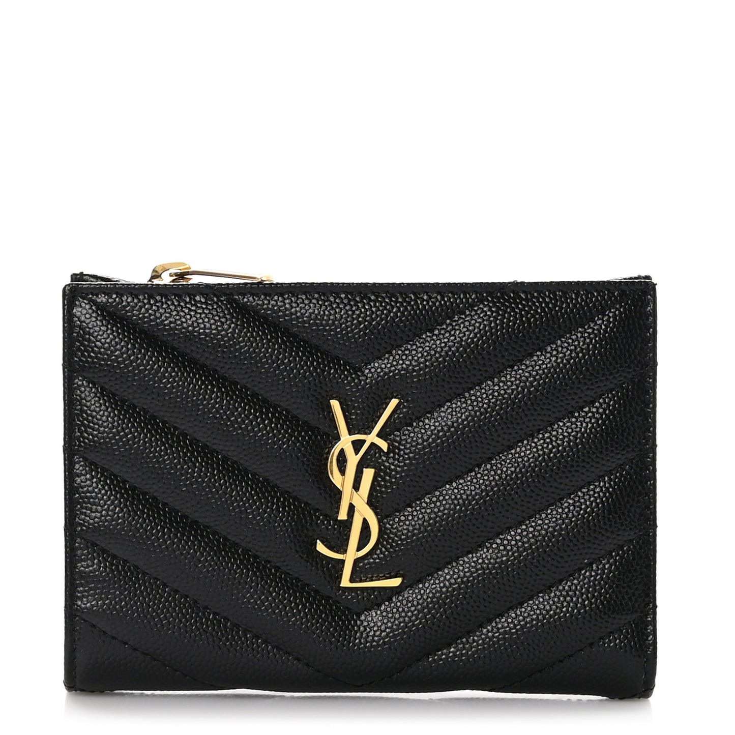 SAINT LAURENT Grain De Poudre Matelasse Chevron Monogram Zipped Two-Part Wallet Black
