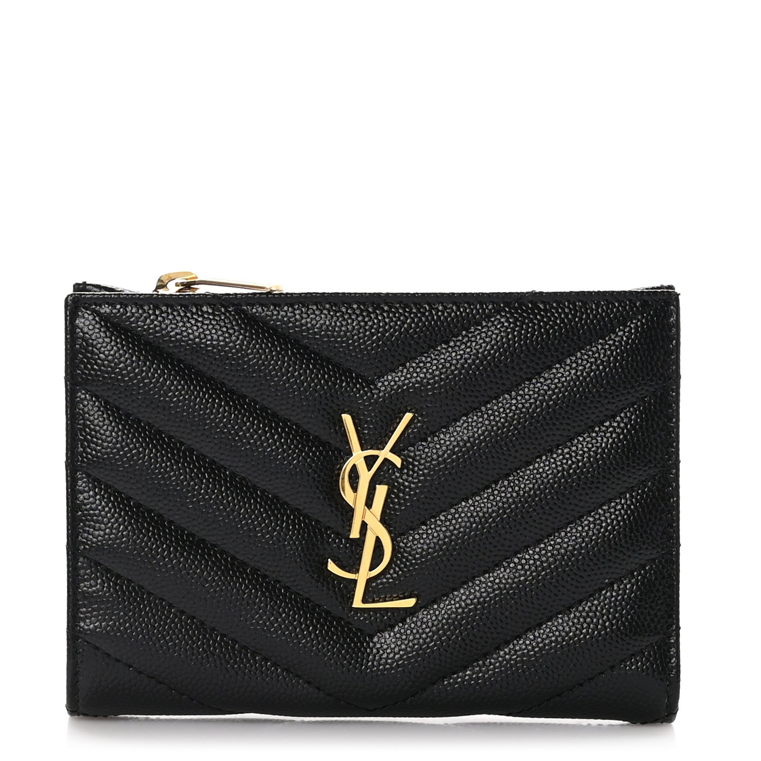 Saint Laurent SAINT LAURENT Grain De Poudre Matelasse Chevron Monogram Zipped Two-Part Wallet Black 1 of 9