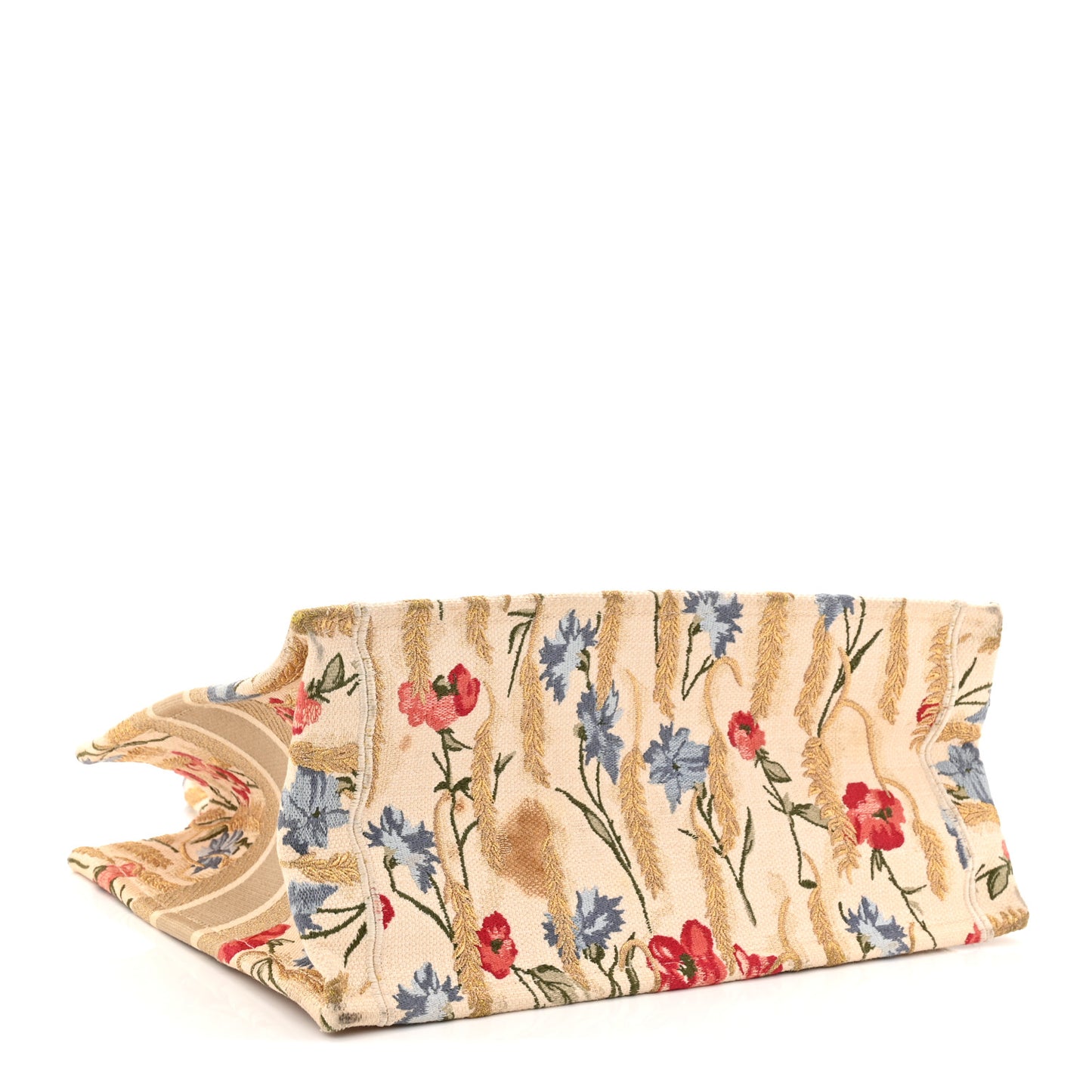 Canvas Embroidered Medium Hibiscus Book Tote Beige Multicolor
