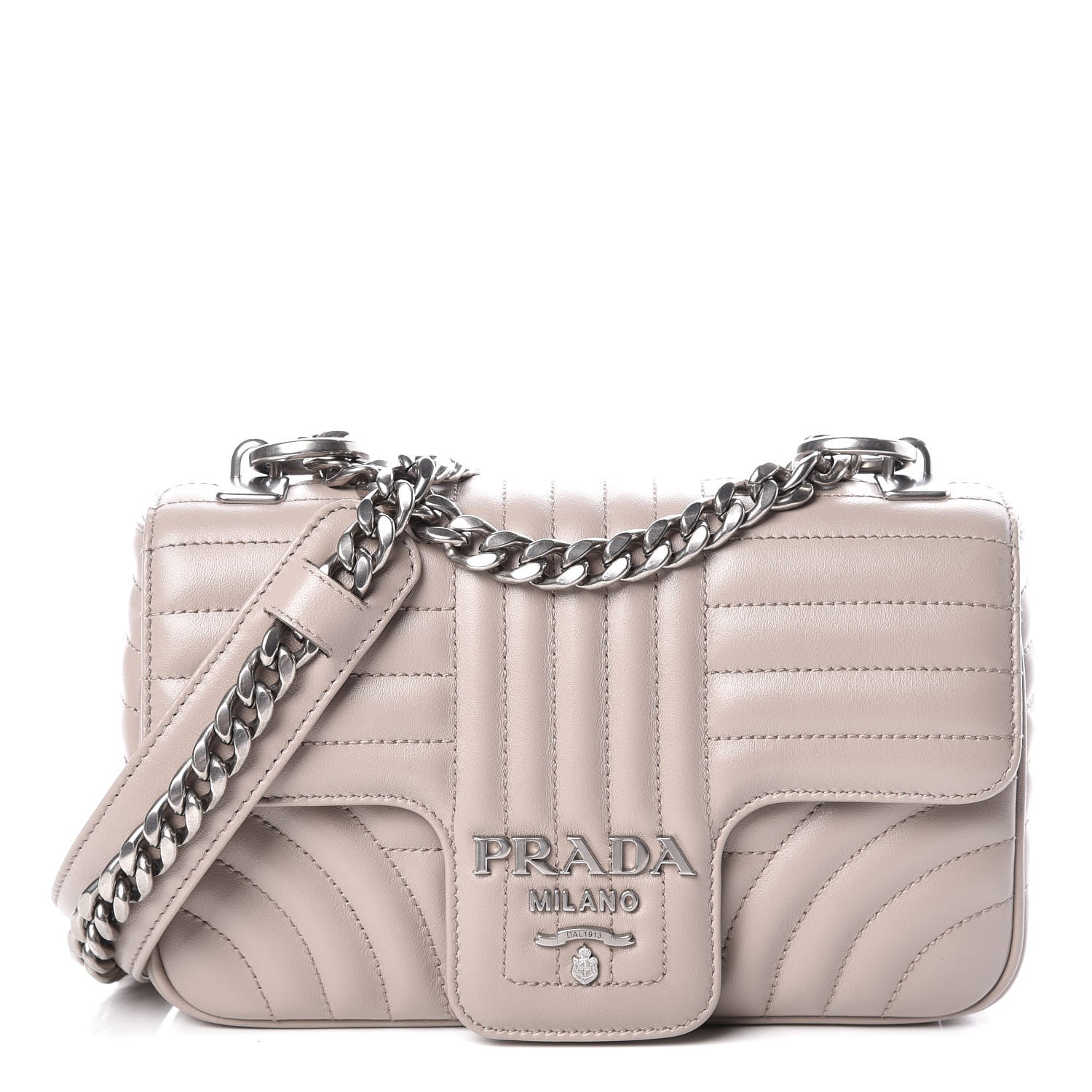 Prada Soft Calfskin Impunture Diagramme Medium Chain Flap Shoulder Bag Pomice 1 of 8