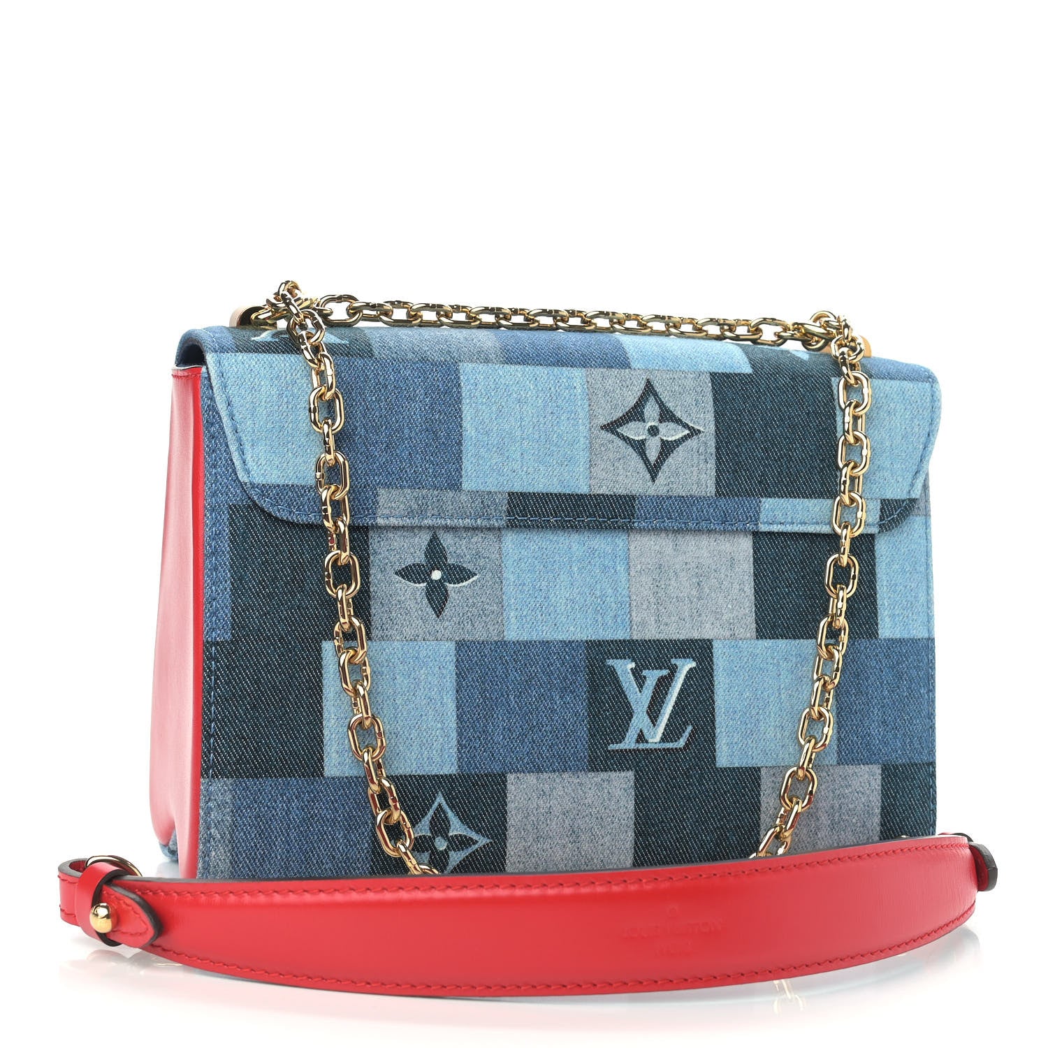 Louis Vuitton Denim Damier Monogram Twist Shoulder Bag MM Blue Rouge 3 of 9