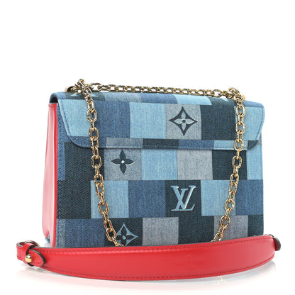 Louis Vuitton Denim Damier Monogram Twist Shoulder Bag MM Blue Rouge 3 of 9