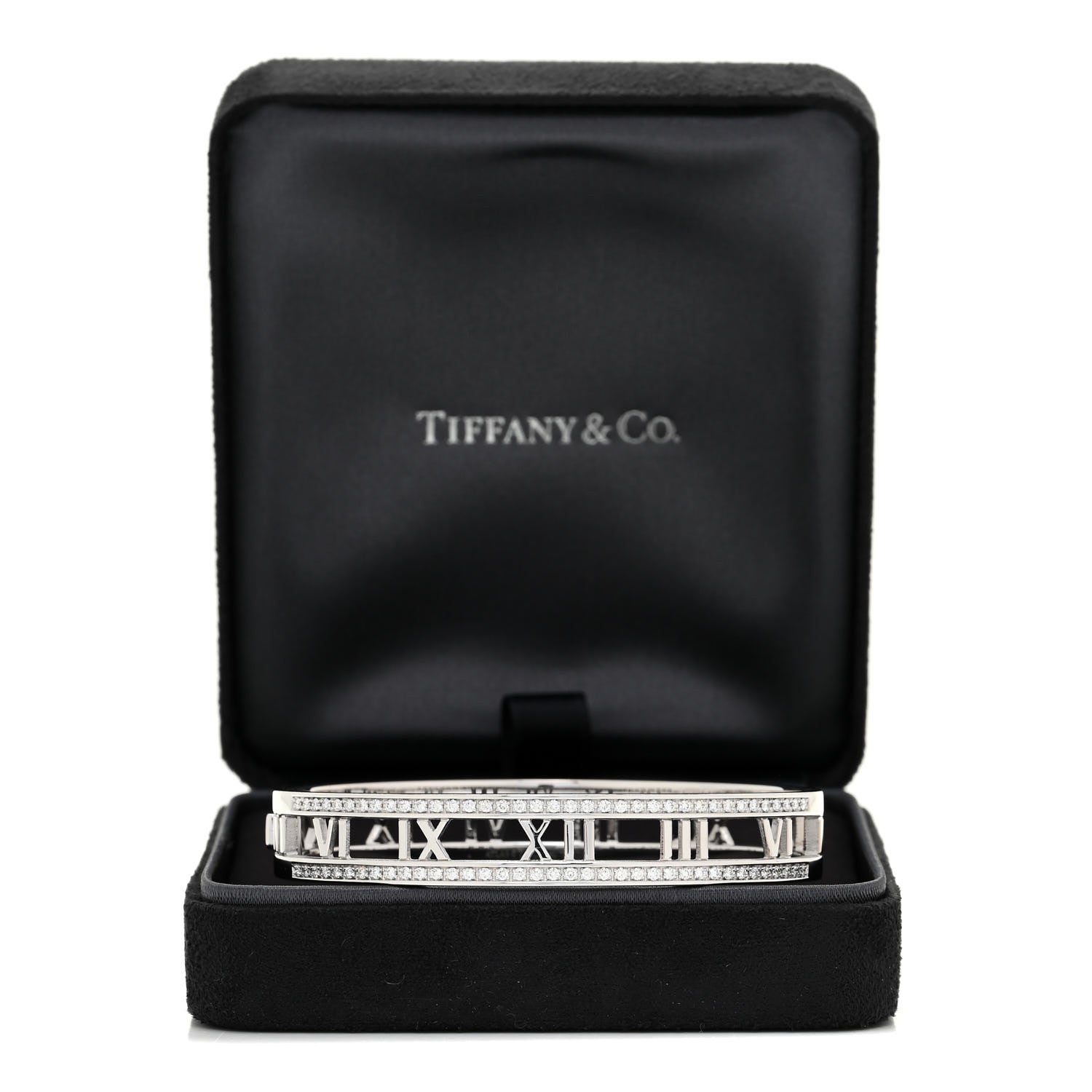 Tiffany 18K White Gold Diamond Atlas Open Hinged Bangle Bracelet 5 of 5