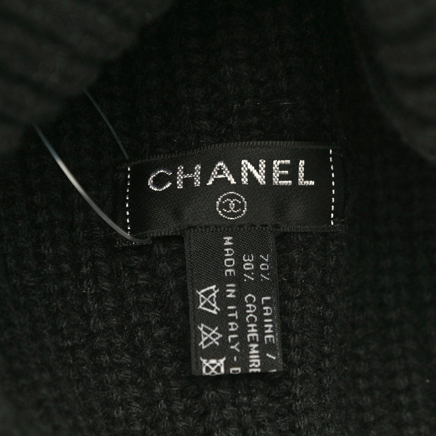 Chanel Wool Cashmere CC Beanie Hat Light Black White 5 of 8