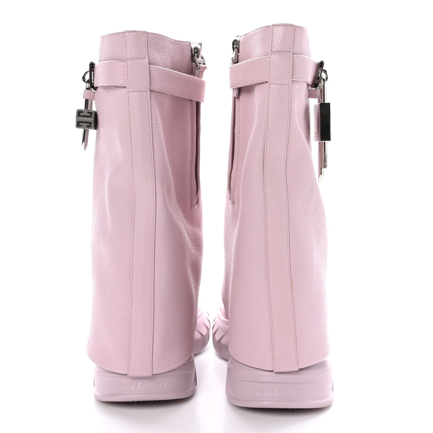 Grained Calfskin Shark Lock Biker Ankle Boots 40 Pink