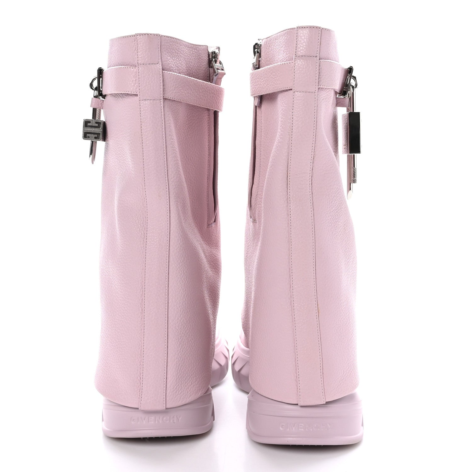 Givenchy Grained Calfskin Shark Lock Biker Ankle Boots 40 Pink 5 of 8