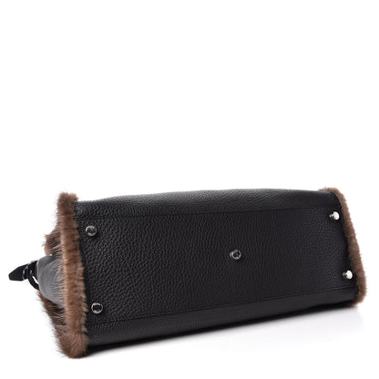 Fendi Calfskin Romano Mink Fur Selleria Large Peekaboo Essential Iconic Satchel Black 4 of 10