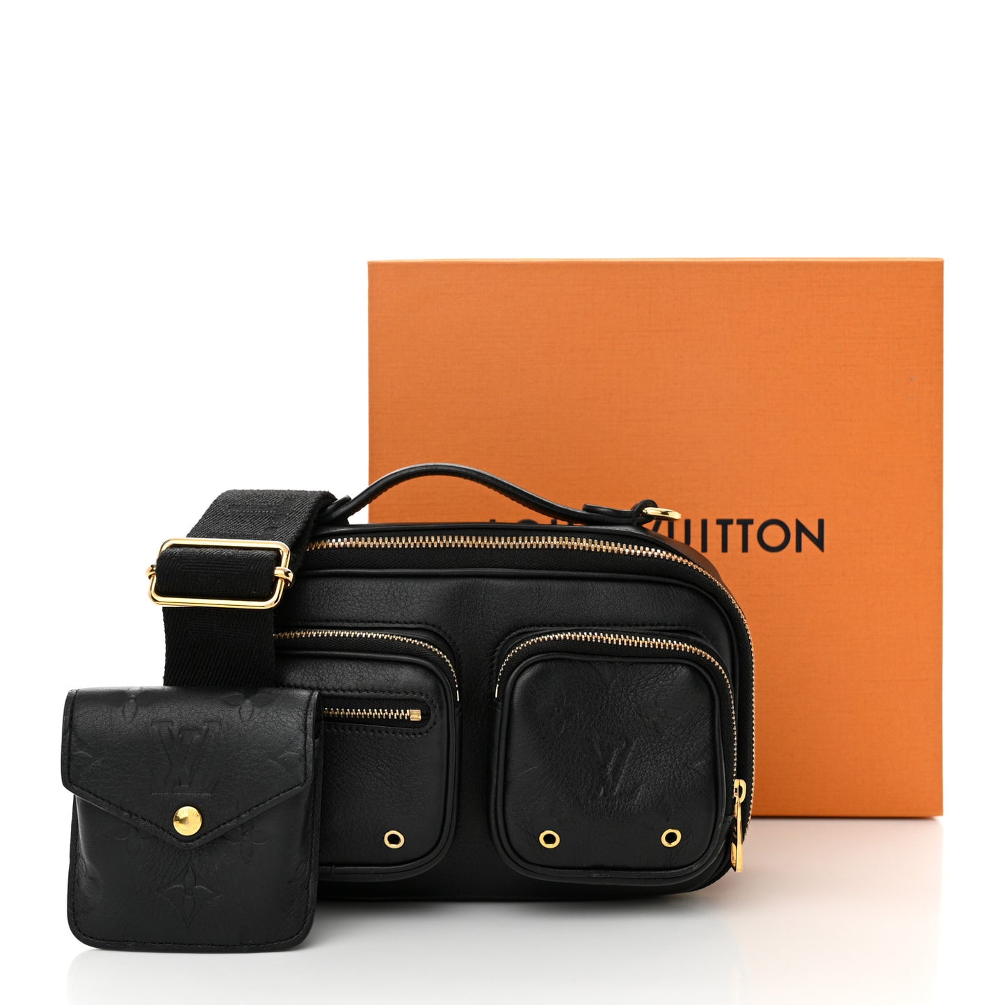Calfskin Monogram Embossed Utility Crossbody Black