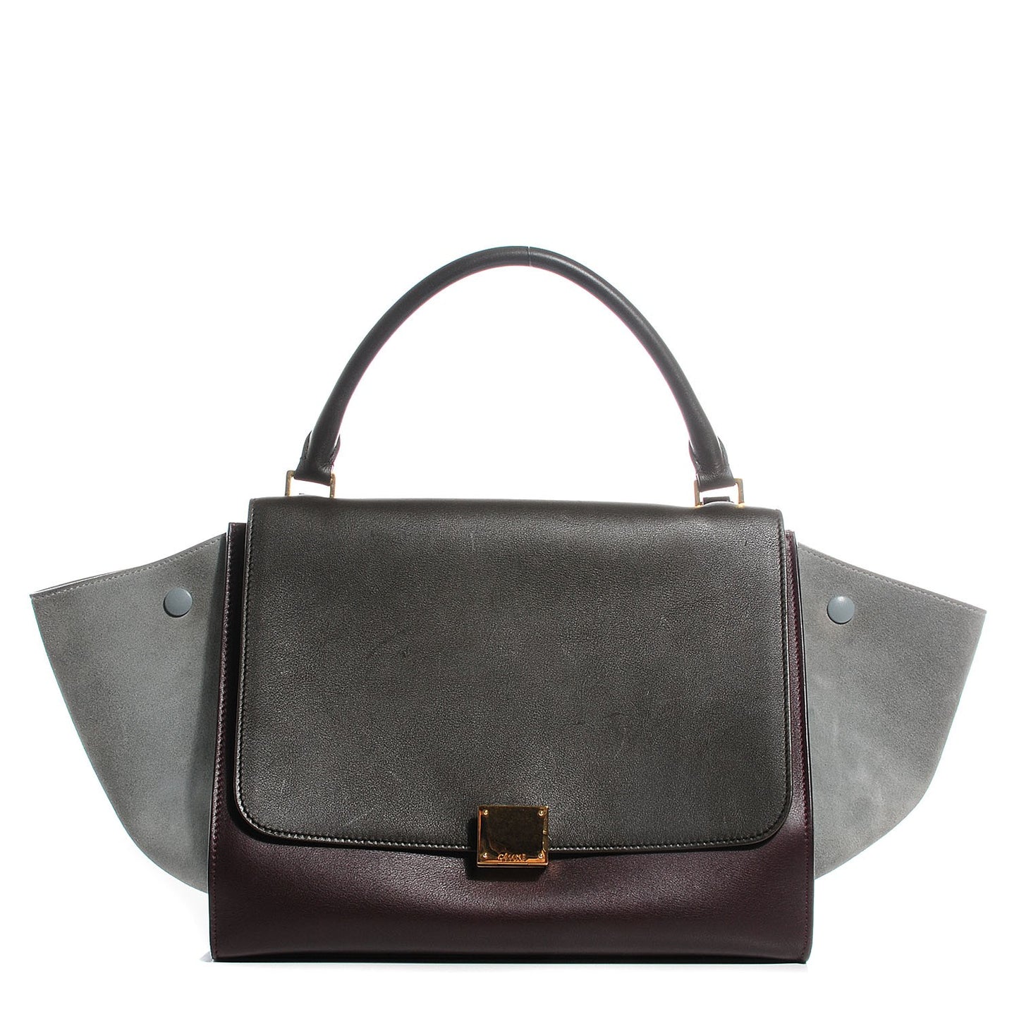 Smooth Calfskin Suede Medium Tri-Color Trapeze Dark Grey
