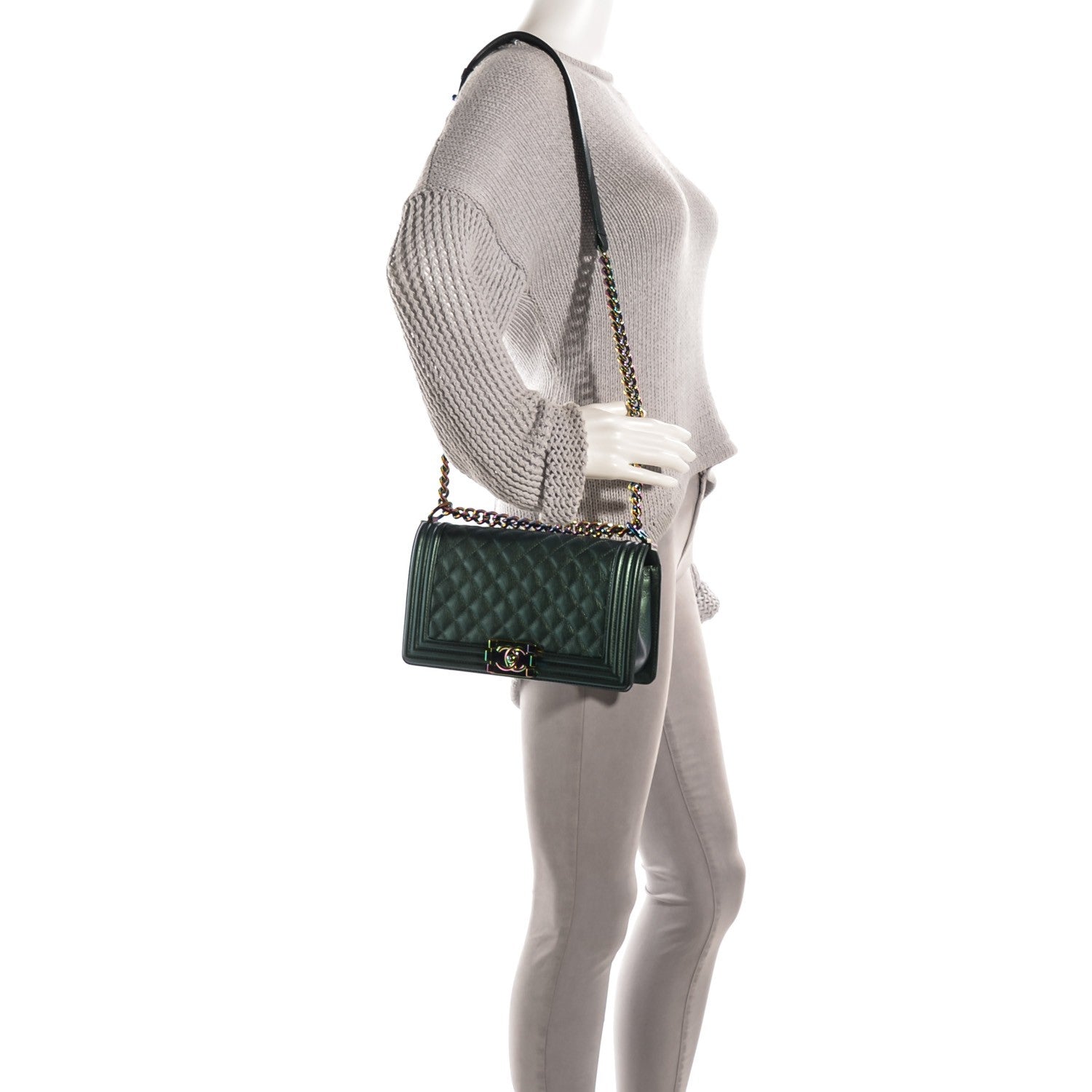 Chanel Iridescent Goatskin Quilted Medium Boy Flap Green 2 of 8