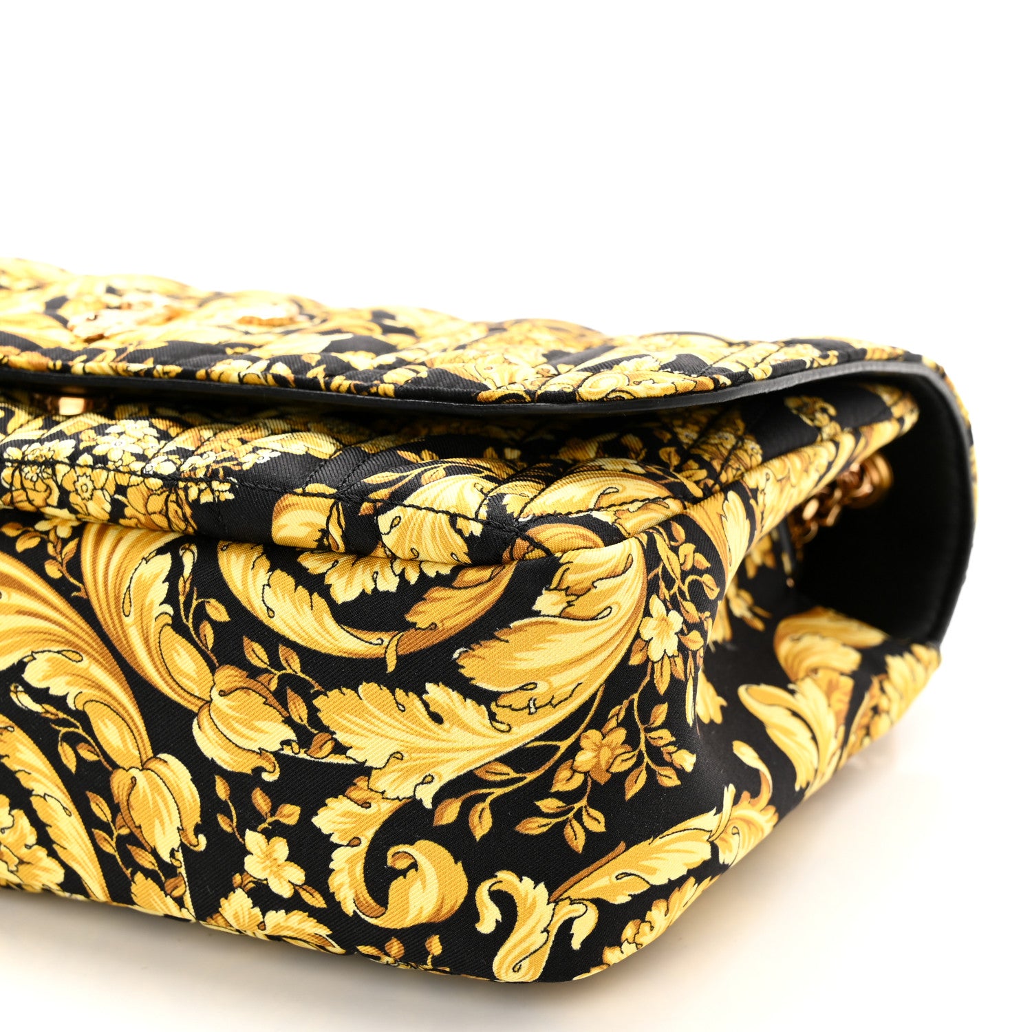 Versace Silk Barocco Printed Quilted Virtus V Chain Flap Shoulder Bag Black Gold 9 of 9