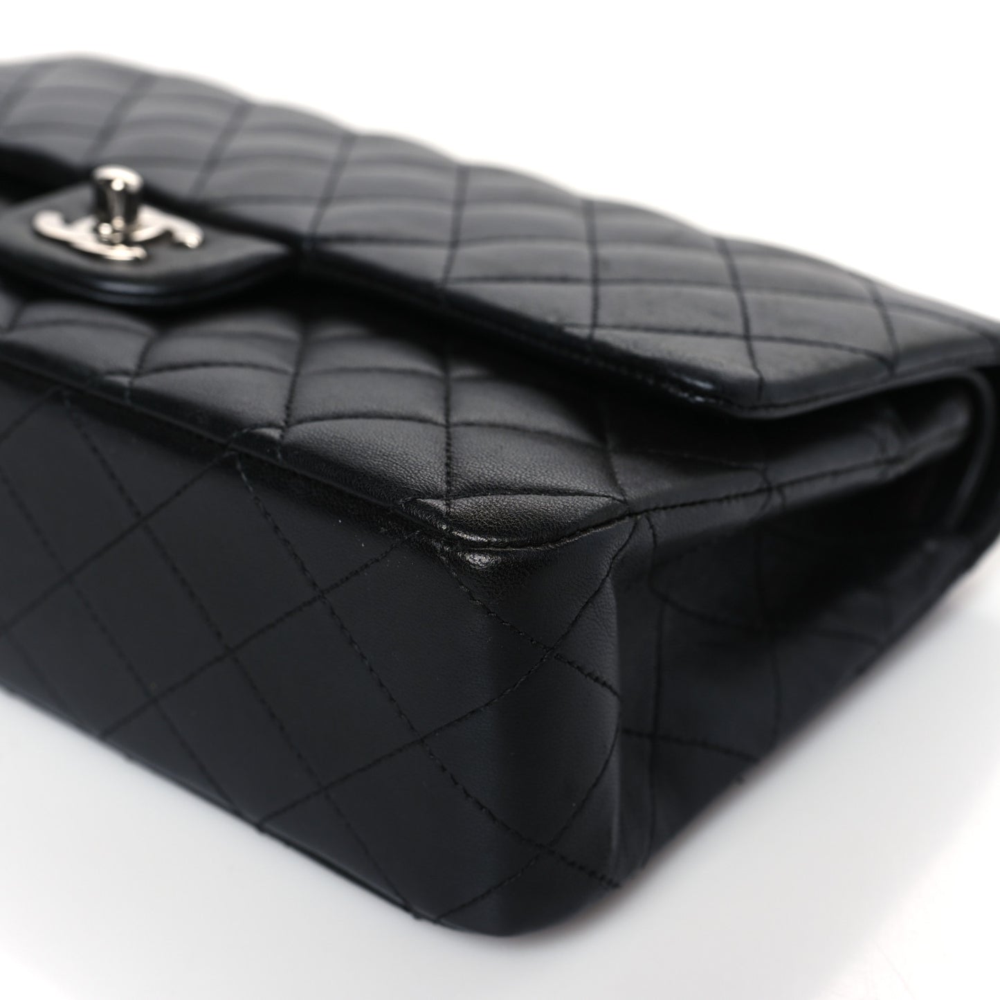 Lambskin Quilted Medium Double Flap Black
