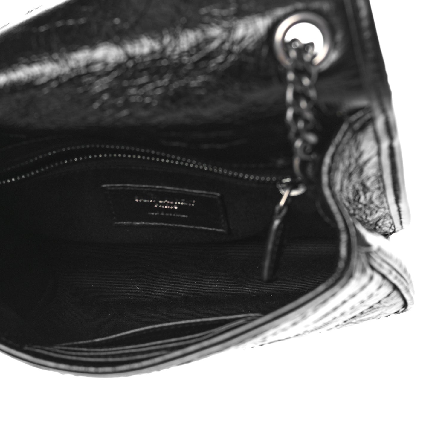 Crinkled Calfskin Matelasse Monogram Niki Chain Wallet Black