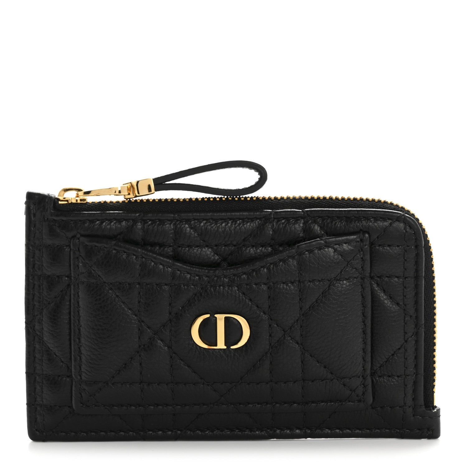 Christian Dior Supple Calfskin Cannage Caro Cosmos Zipped Card Holder Black 2 of 18