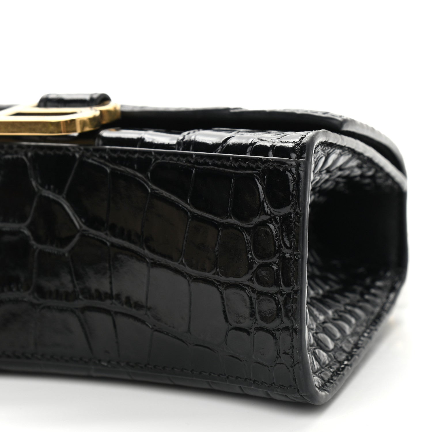 Balenciaga Shiny Calfskin Crocodile Embossed Hourglass Top Handle Bag XS Black 9 of 9