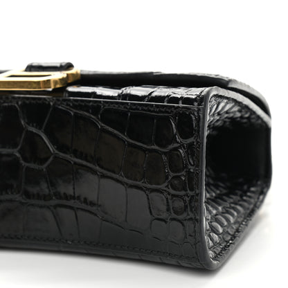 Balenciaga Shiny Calfskin Crocodile Embossed Hourglass Top Handle Bag XS Black 9 of 9