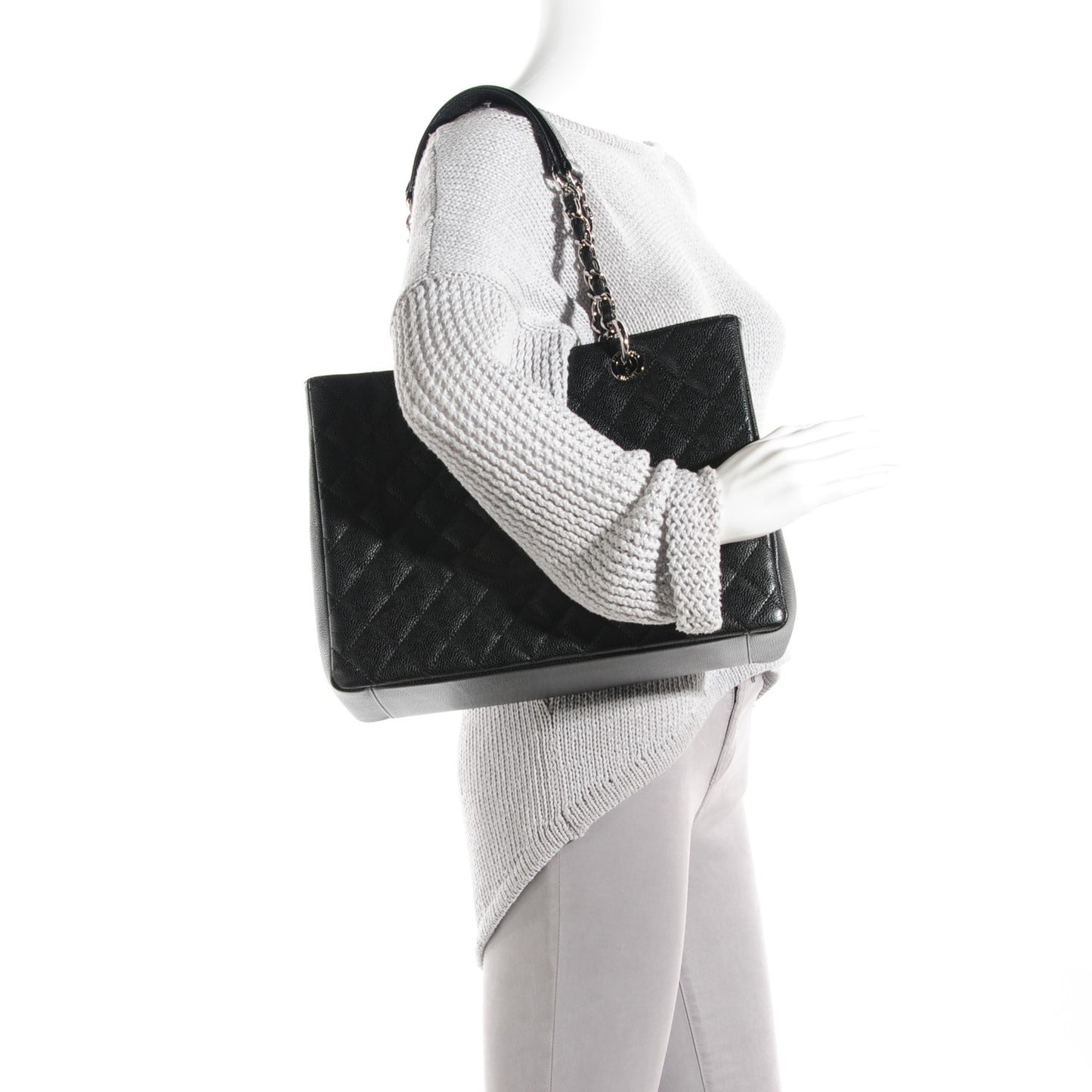 Caviar Quilted Grand Shopping Tote GST Black