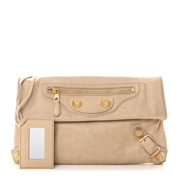 Balenciaga Agneau Giant 21 Gold Hardware Envelope Clutch Sahara